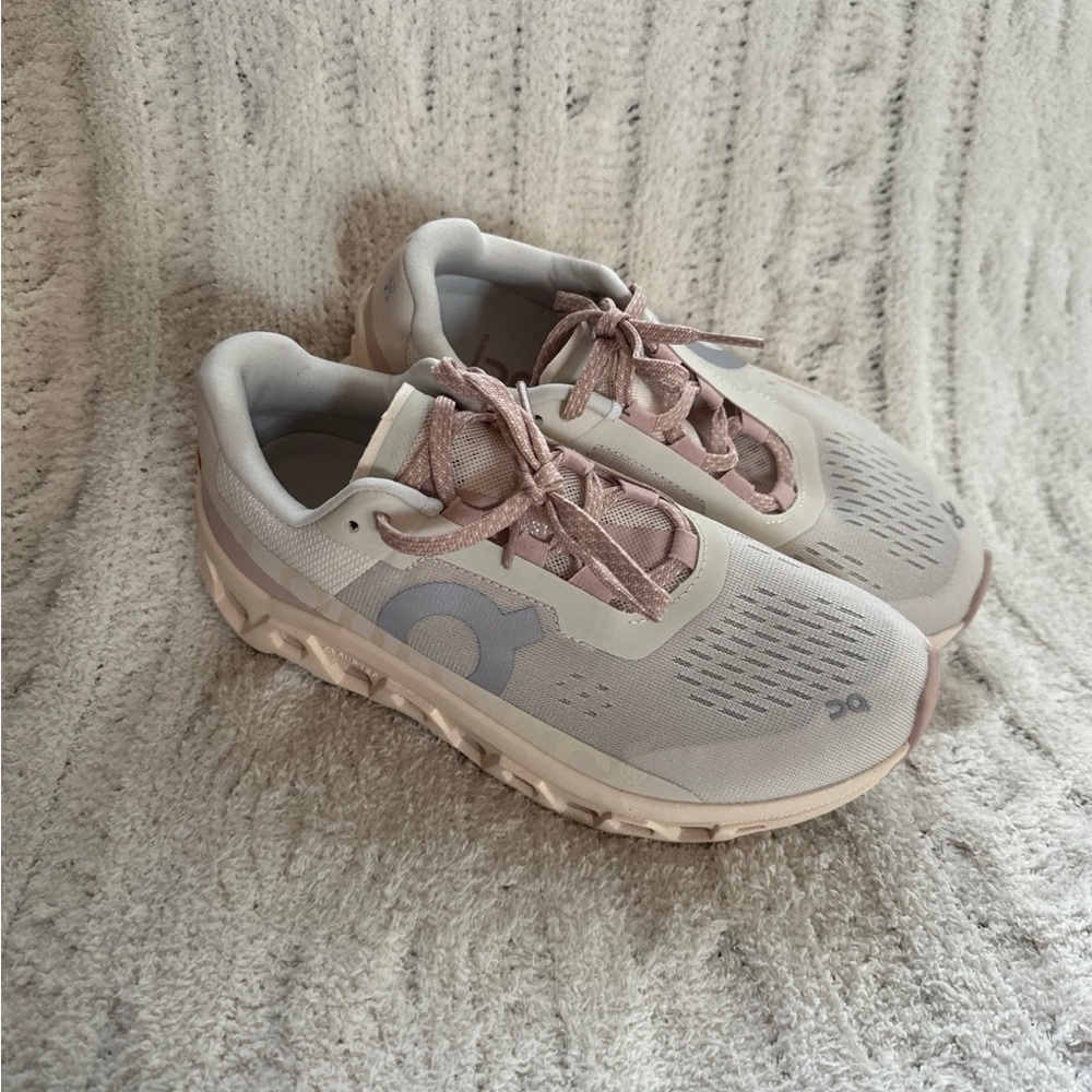 On Running Cream and Pink Sneakers Breathable Mesh Design